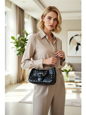 Benerly Kadın Kroko Desenli Troklu Tokalı Omuz Çantası Zincir Askılı Fermuarlı Geniş Iç Hacimli Dokuma