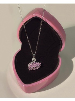 Pembe Swarvski Kuğu Kolye