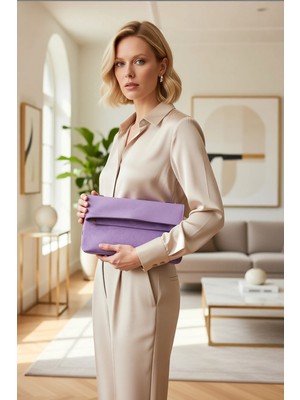 Benerly Kadın Katlanabilir Kapaklı Fermuarlı Düz Desenli Kompakt Yapılı El Çantası Clutch Modeli Aksesuar