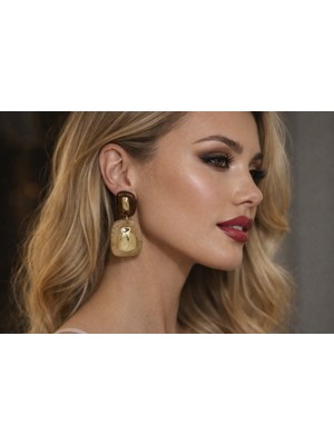 Seherden Ikili Krem ve Kahverengi Renkli Oval Form Küpe