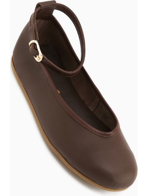 Limoya Jenin Hakiki Deri Kahve Kemerli Kadın Babet