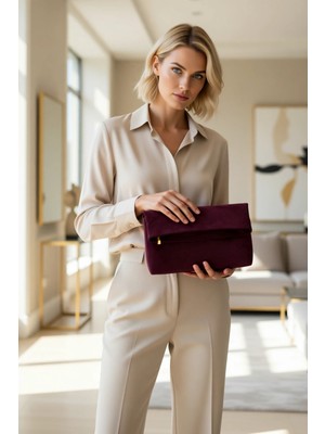 Benerly Kadın Katlanabilir Kapaklı Fermuarlı Düz Desenli Kompakt Yapılı El Çantası Clutch Modeli Aksesuar