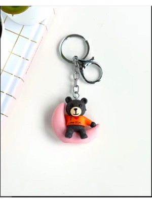 TrendyChic Pembe Ayın Üzerinde Oturan Siyah Sevimli Ayı Anahtarlık Çanta Süsü/charm