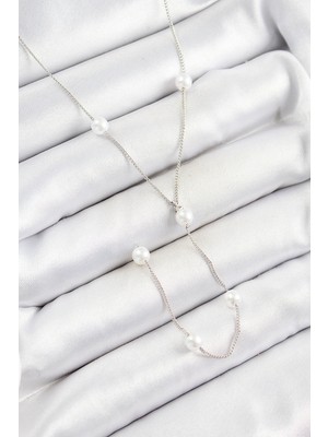 VeraGlobe Buğz Pirinç Inci Figürlü Y Model Gümüş Renk Kadın Kolye