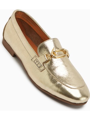 Limoya Alessa Hakiki Deri Altın Tokalı Loafer Kadın Günlük Makosen Ayakkabı