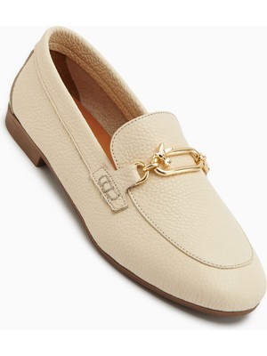 Limoya Alessa Hakiki Deri Bej Tokalı Loafer Kadın Günlük Makosen Ayakkabı