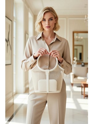 Benerly Kadın Büyük Beden File Materyal Maxi Boyut Yavrulu Omuz Çantası Geniş Iç Hacimli Dokuma Yapı