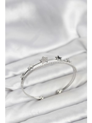 VeraGlobe Buğz Yıldız Model Gümüş Renk Pirinç Kadın Bileklik