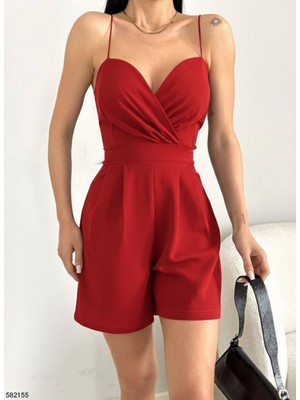 Merlavin Kadın Krep Kumaş Askılı Şortlu Mini Tulum