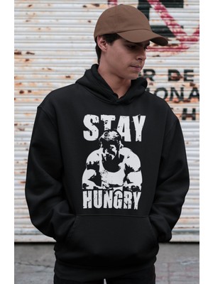 Sevbano Stay Hungry Arnold Bodybuilding Fitness Gym Baskılı Unisex Oversize Sporcu Hoodie