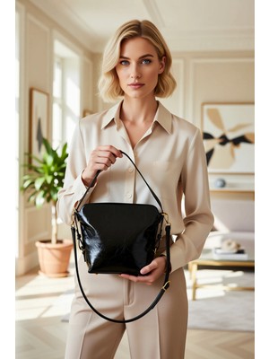 Benerly Kadın Dokulu Çift Saplı Ayarlanabilir Omuz Askılı Fermuar Kapanmalı Geniş Hacimli Omuz Çantası