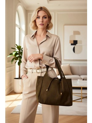 Benerly Kadın Dokulu Bağlama Detaylı Midi Boy Tote Omuz Çantası Dokuma Yüzey Düz Tasarım Geniş Iç Hacim