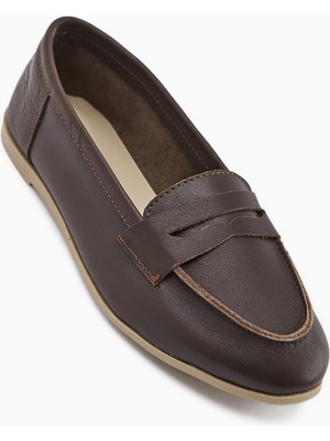 Limoya Hakiki Deri Solina Kahve Makosen Ayakkabı Rahat Günlük Loafer