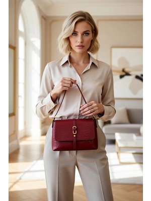 Benerly Kadın Mini Omuz Çanta Kapaklı Kapatma Ayarlanabilir Askı Krokodil Desenli Dokulu Yüzey Şehir Tipi