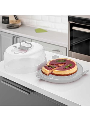 Braventa Collection L-00501 Caramel Kilitli Kapaklı Kek Pasta Saklama Taşıma Kabı - Kek Fanusu Gri