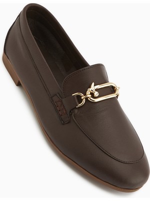 Limoya Alessa Hakiki Deri Kahve Tokalı Loafer Kadın Günlük Makosen Ayakkabı