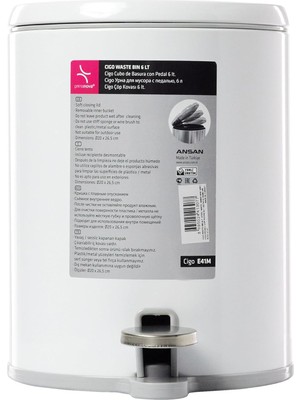 Braventa Collection Primanova Cigo Çöp Kovası Pedallı 6 Lt Beyaz Içi Gri