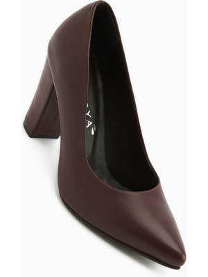 Limoya Emily Hakiki Deri Bordo Kalın Topuklu Kadın Ayakkabı