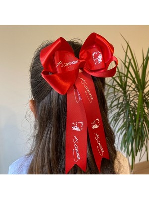 Kirpi Toka Kırmızı Atatürk ve Imza Baskılı Kuyruklu Kız Çocuk Tokası 23 Nisan Saç Tokası