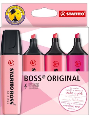Braventa Collection Stabılo - Orıgınal - Fosforlu Kalem - 4'lü Paket - Pembe Tonları