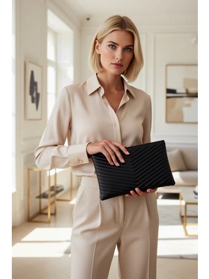 Benerly Kadın Dokulu Fermuarlı Bilek Askılı Clutch Çanta Çapraz Çizgili Desenli Kompakt Boyut Spor