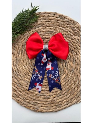 Kirpi Toka Lacivert Kırmızı Noel Baba Desenli Yeni Yıl Yılbaşı Noel Christmas Kadın/kız Çocuk Saç Tokası