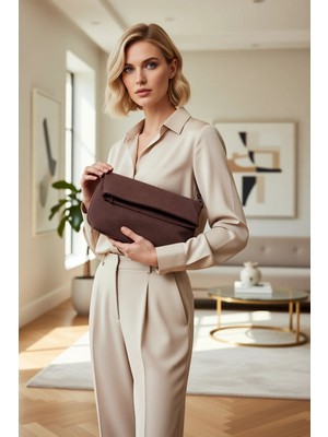 Benerly Kadın Katlanabilir Kapaklı Fermuarlı Düz Desenli Kompakt Yapılı El Çantası Clutch Modeli Aksesuar