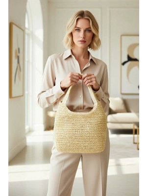 Benerly Kadın El Örgüsü Orta Boy Omuz Çanta Dokuma Yapılı Geniş Iç Hacimli Konforlu Kullanım Sunar