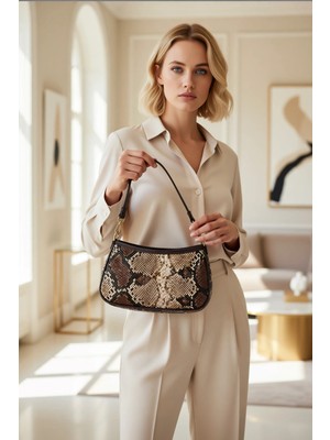 Benerly Kadın Yılan Desenli Mini Omuz Çantası Ayarlanabilir Askılı Dokuma Yapı Günlük Kullanım Için Şehir