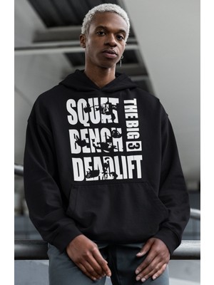 Sevbano Squat Bench Deadlift The Big 3 Bodybuilding Fitness Gym Baskılı Unisex Oversize Sporcu Hoodie
