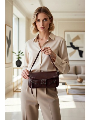 Benerly Kadın Mini Omuz ve El Çantası Kuşgözü Detaylı Toka Kapatmalı Fermuarlı Düz Dokuma Yapı Şık