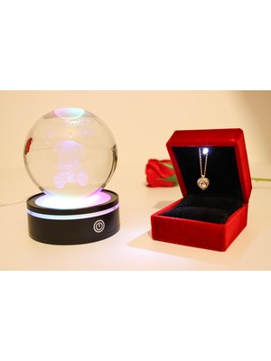 Trend Robo Sevgiliye Anlamlı Hediye Işıklı Dönen Cam Küre ve 925 Ayar Gümüş Kolye - Sevgililergünü