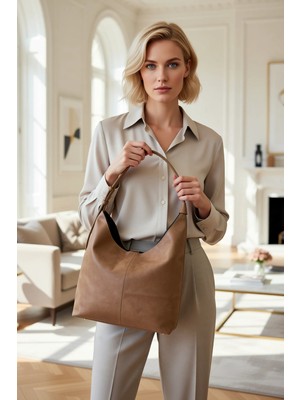 Benerly Kadın Omuz Çantası Fermuar Detaylı Yumuşak Form Efektli Doku Geniş Iç Hacimli Günlük Kullanım