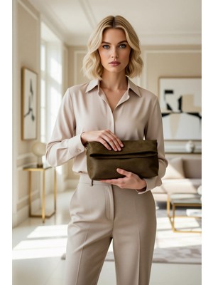 Benerly Kadın Katlanabilir Kapaklı Fermuarlı Düz Desenli Kompakt Yapılı El Çantası Clutch Modeli Aksesuar