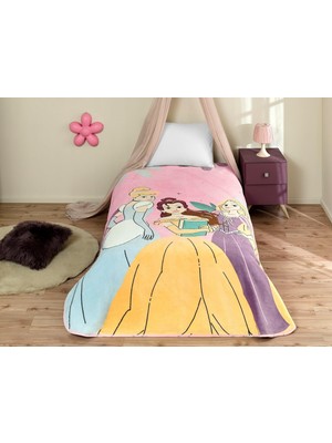 Braventa Collection Taç Disney Princesses Fun And Bold Çizgi Film Karakteri Pamuk-Polyester Karışım Battaniye, Pembe, Ma