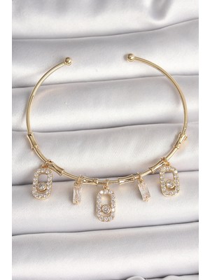 VeraGlobe Buğz Pirinç Gold Renk Sallantı Zirkon Taşlı Messika Figür Charm Kadın Bileklik