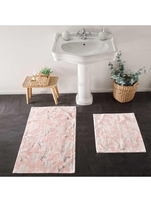 Braventa Collection Flower DESENLI%100 Pamuk Paspas Seti, Pudra, 50X60 cm - 60X100 cm