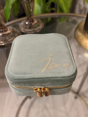 Elissydesign Kadife Mini Boy Takı Kutusu – Isim Yazılı Fermuarlı