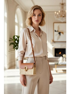 Benerly Kadın Hasır Dokuma Kontrast Kapaklı Omuz Çantası Ayarlanabilir Askılı Günlük Kullanım Için Ideal