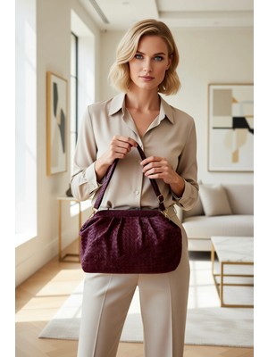 Benerly Kadın Örgü Desenli Mıknatıs Kapamalı El Omuz Çift Kullanım Çanta Askılı ve Elde Taşıma Özelliği