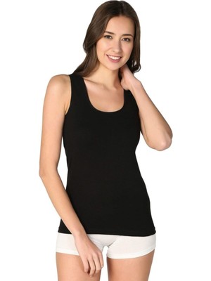 Tutku Kadın Siyah Pamuklu Ribana Geniş Askılı Atlet-Siyah-2xl