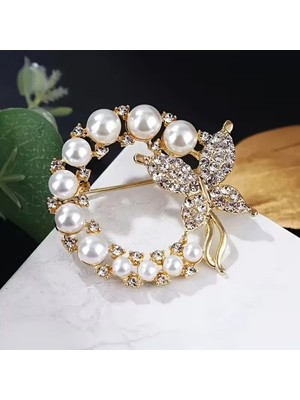 By Lily Incili, Taşlı, Kelebekli Şık Yuvarlak Broş