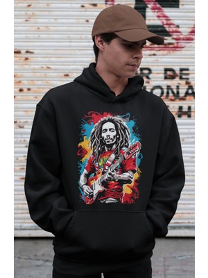 Sevbano Efsane Bob Marley Baskılı Unisex Oversize Şarkıcı Hoodie