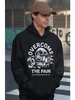 Sevbano Overcome The Pain Bodybuilding Fitness Baskılı Unisex Oversize Gym Sporcu Hoodie