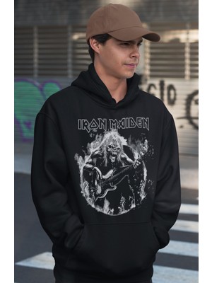 Sevbano Iron Maiden Rock Metal Baskılı Unisex Oversize Müzik Grubu Hoodie