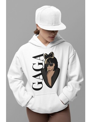 Sevbano Lady Gaga Baskılı Unisex Oversize Şarkıcı Hoodie