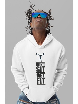Sevbano Dont Sit Get Fit Bodybuilding Fitness Baskılı Unisex Oversize Hoodie
