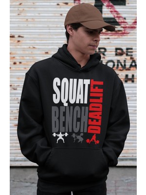 Sevbano Squat Bench Deadlift Bodybuilding Fitness Gym Baskılı Unisex Oversize Sporcu Hoodie