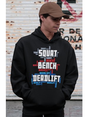 Sevbano Tasarım Squat Bench Deadlift Bodybuilding Fitness Gym Baskılı Unisex Oversize Sporcu Hoodie