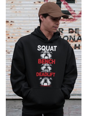 Sevbano Squat Bench Deadlift Bodybuilding Fitness Gym Baskılı Unisex Oversize Sporcu Hoodie